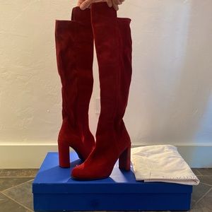 Stuart Weitzman Red Knee High Leather Suede Boots